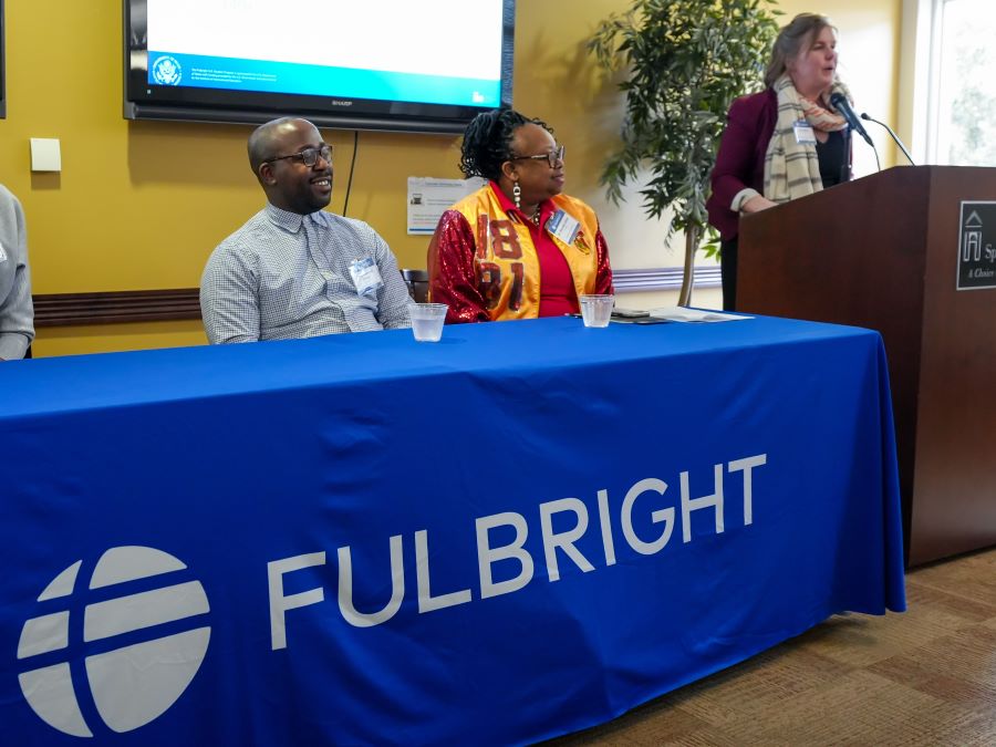 Dr. Rhoda Collier, seated farthest right with Fulbright Alum, presenting  at Fulbright Program Adviser training for Historically Black Colleges and Universities. 